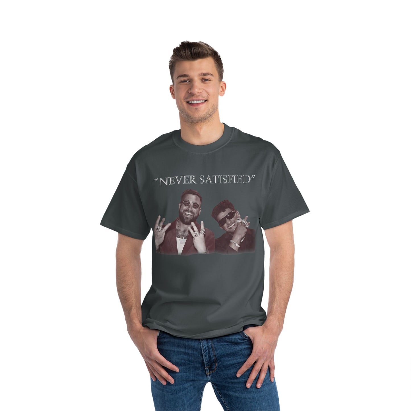 "Never Satisfied" Beefy-T®  Short-Sleeve T-Shirt
