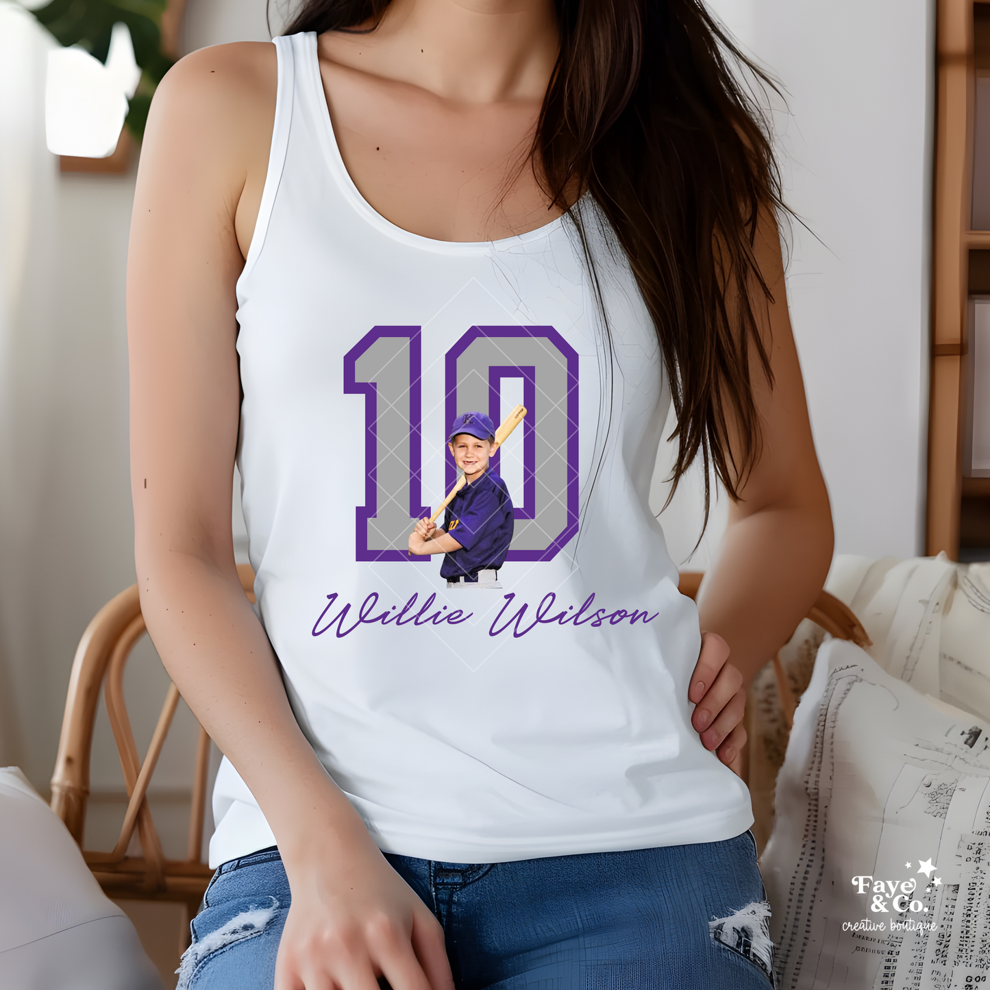 Custom Baseball Mom Tank Top | Personalized Jersey Number and Player Photo | Softball/Baseball/Football/Volleyball/Hockey Mom Support Shirt