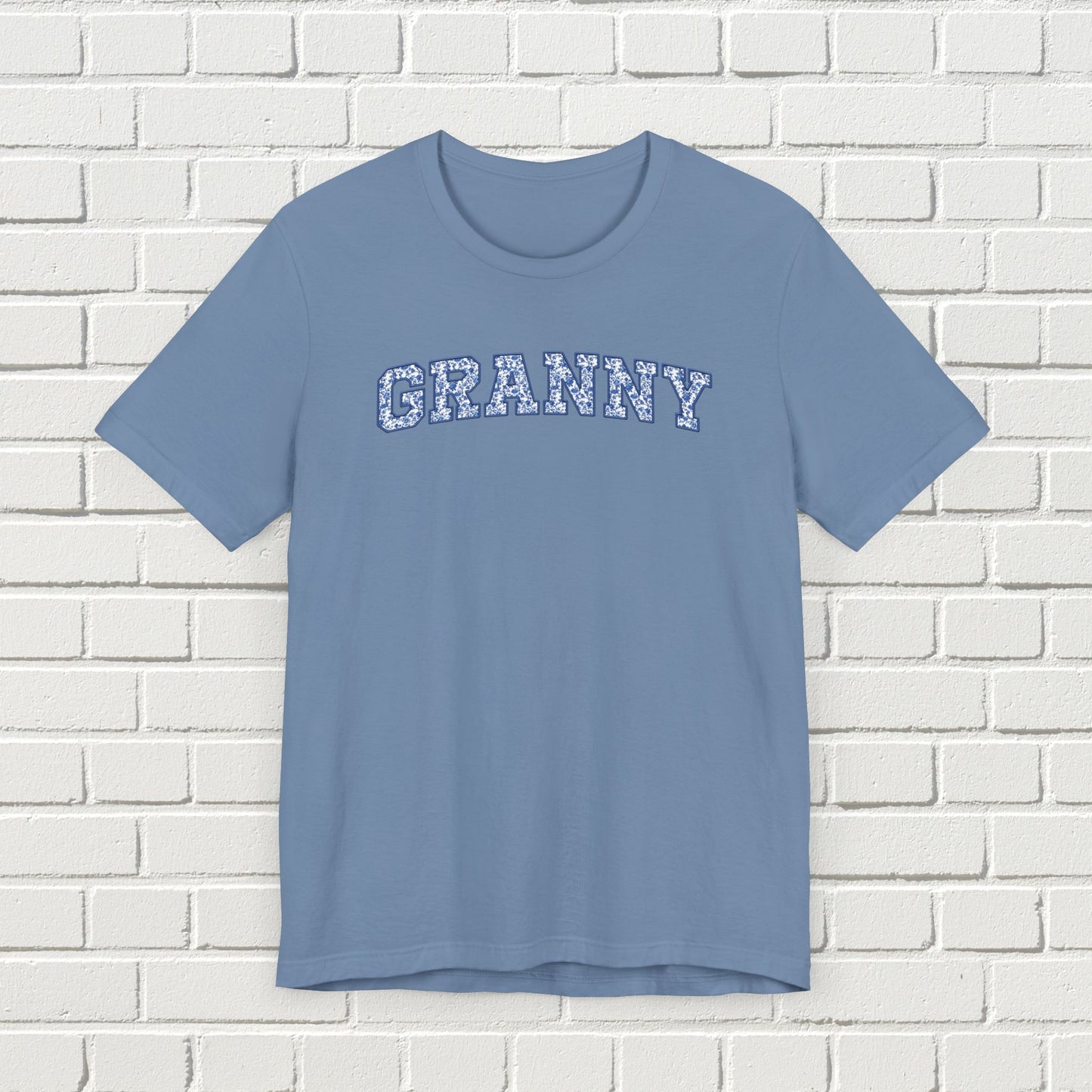 Blue Toile Granny Faux Embroidery Graphic Tee