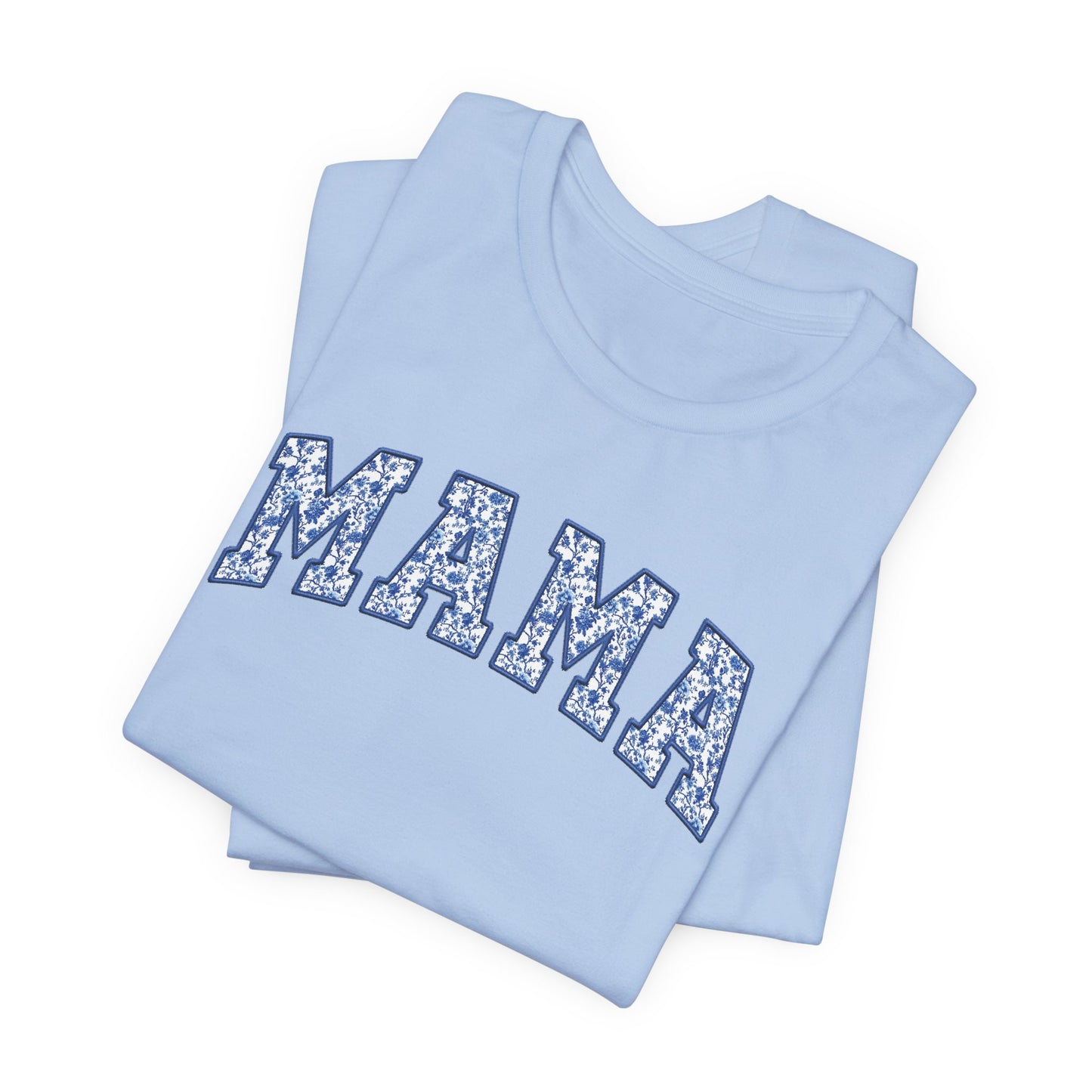 Blue Toile Mama Faux Embroidery Graphic Tee