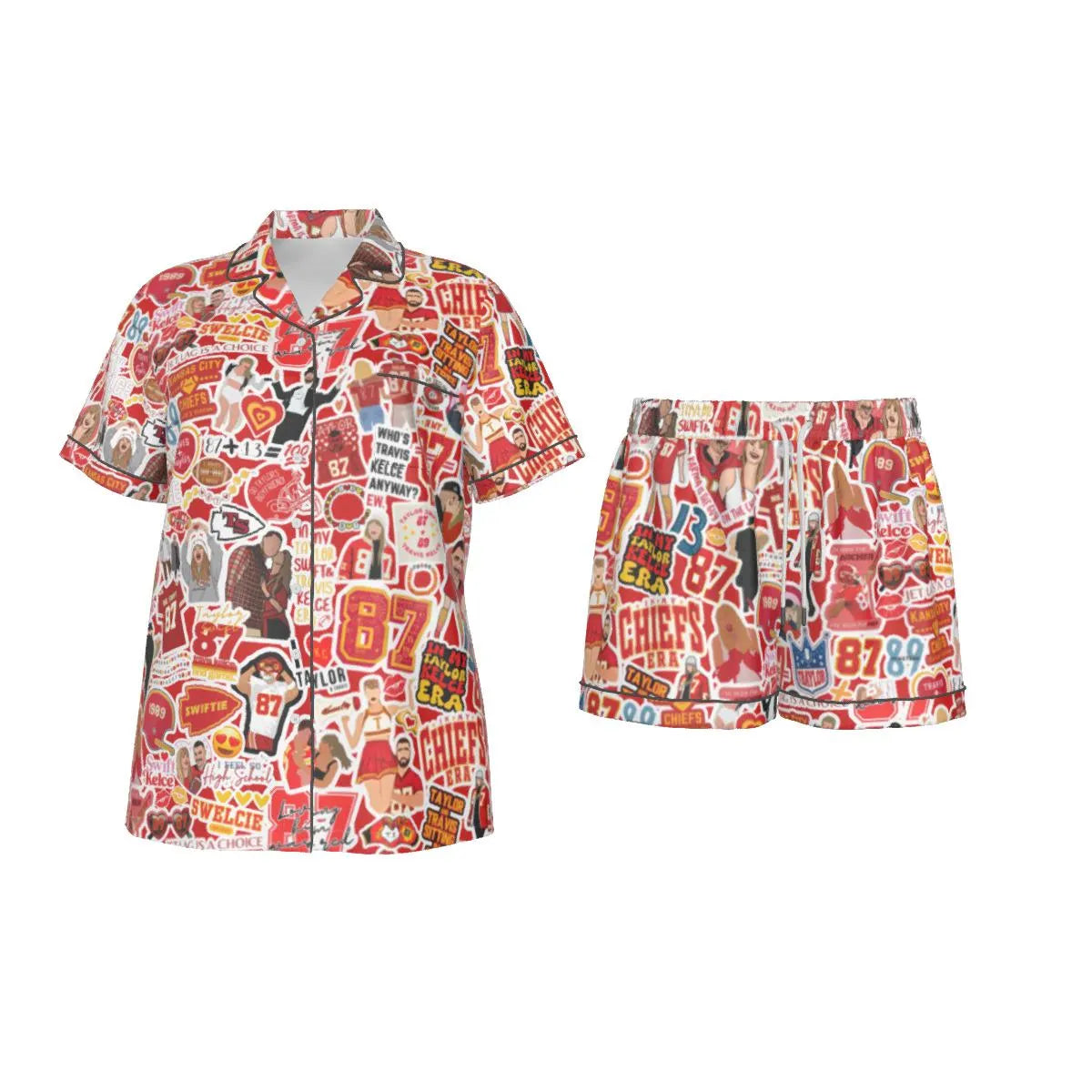 Travis Kelce & Taylor Swift Pajamas | Satin Sleep Set | Swiftie NFL Fan Gift | Chiefs Game Day Lounge |
