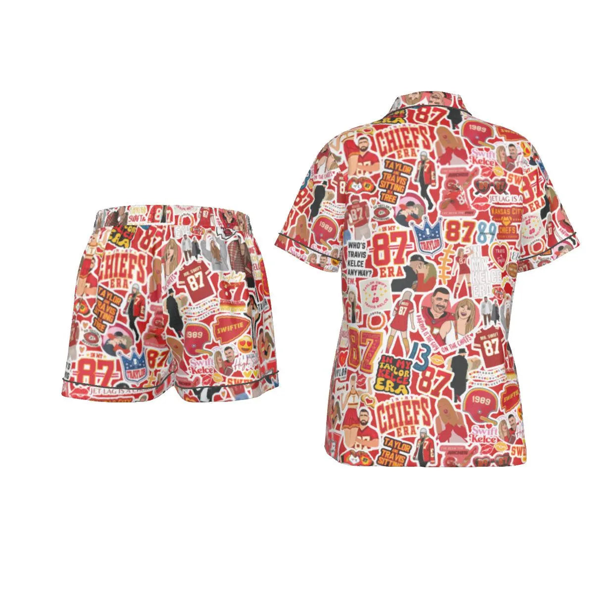 Travis Kelce & Taylor Swift Pajamas | Satin Sleep Set | Swiftie NFL Fan Gift | Chiefs Game Day Lounge |